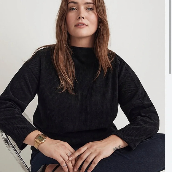 Madewell Black Ribbon Striped Jacquard Funnelneck Top Size XS - Picture 3 of 4